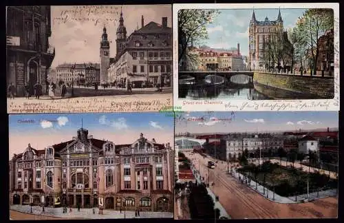 172718 4 Ansichtskarte Chemnitz Nicolaibrücke 1900 Hauptmarkt 1903 Hauptbahnhof 1920