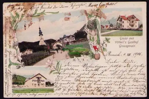 172893 AK Großgmain Österreich 1906 Vötterl`s Gasthof Panorama mit Kirche