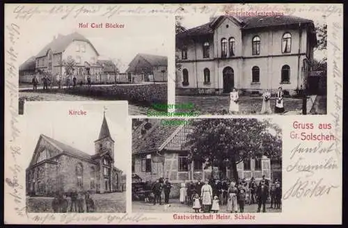 162469 AK Groß Solschen 1909 Kirche Gastwirtschaft Böcker Superintendentenhaus