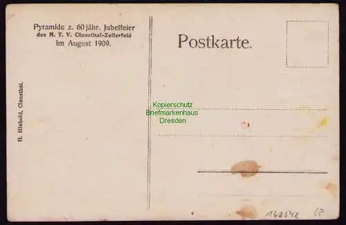 162542 Ansichtskarte Clausthal-Zellerfeld 1909 Pyramide z. 60 jähr. Jubelfeier Turnverein