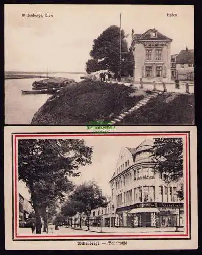 172645 2 Ansichtskarte Wittenberge Hafen Restaurant 1912 Bahnhofstraße Henning Modewaren