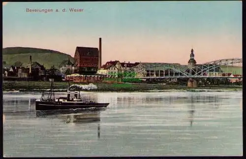 172679 Ansichtskarte Beverungen a. der Weser Panorama mit Brücke um 1910