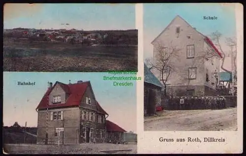 162460 AK Roth Dillkreis Eschenburg Bahnhof Schule Herborn 1918 Feldpost