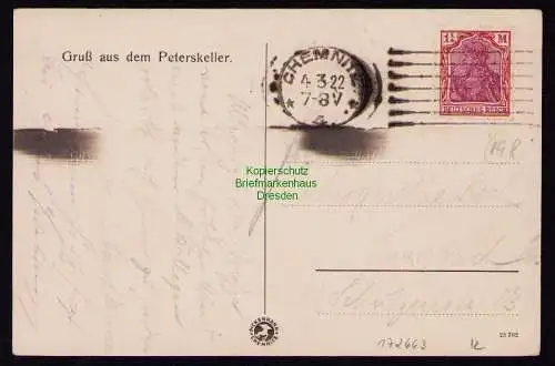 172663 Ansichtskarte Chemnitz 1922 Peterskeller Gasthaus Gaststätte