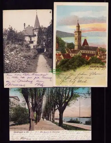 162525 3 Ansichtskarte Überlingen 1905 Litho 1924 Alte Burg Rheinanlage 1904