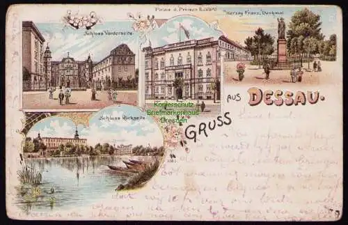 172667 Ansichtskarte Litho Dessau Schloss Palais des Prinzen Eduardnach Vlissingen 1901