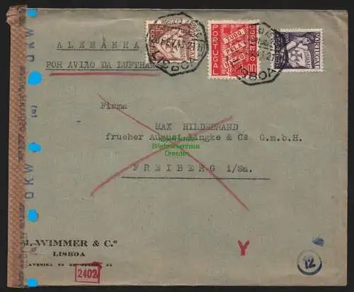 B11287 Brief Lisboa Lissabon Portugal Zensur OKW 1943 nach Freiberg