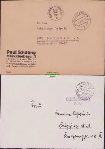 B-16412 2x Brief SBZ Gebühr bezahlt Markkleeberg 1945 Leipzig Ortsbrief 8 Rpf