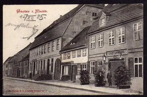 70142 Ansichtskarte Gnoien Meckl. Hotel Stadt Hamburg 1905