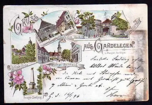 61976 Gardelegen Litho 1896 Restaurant Deutsches Haus Rathaus St. Nicolai Kirche