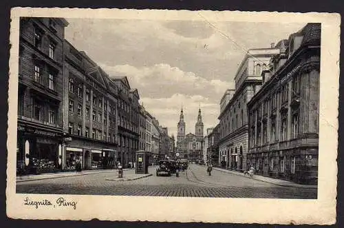 62081 Ansichtskarte Legnica Liegnitz Ring Städt. Sparkasse 1936