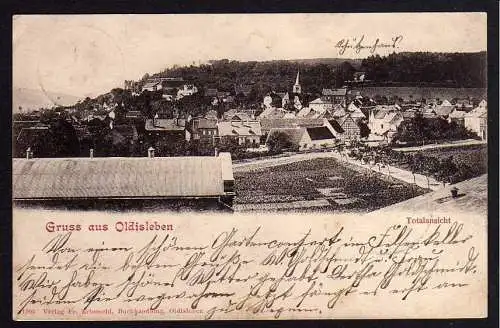 61130 Ansichtskarte Oldisleben Unstrut Ortsansicht mit Halle Dach 1900