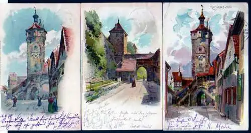 51568 3 Ansichtskarte Rothenburg Klingentor 1899 Koboldzellertor Künstler Karten