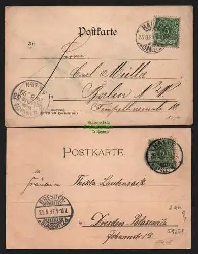 51279 2 Ansichtskarte Halle 1897 Die neue Post Kaiserliche Post 1899