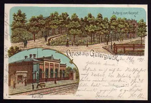 51004 AK Güterglück 1899 Litho Bahnhof und Aufgang zum Bahnhof