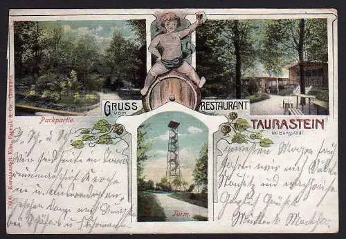 50911 Ansichtskarte Taurastein b. Burgstädt Restaurant Turm Wein 1907