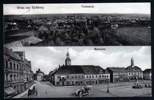 40964 Ansichtskarte Radeburg super Markt + Panorama