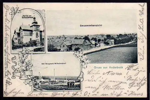 40924 Ansichtskarte Anderbeck Schulzenamt Kali Bergwerk 1903