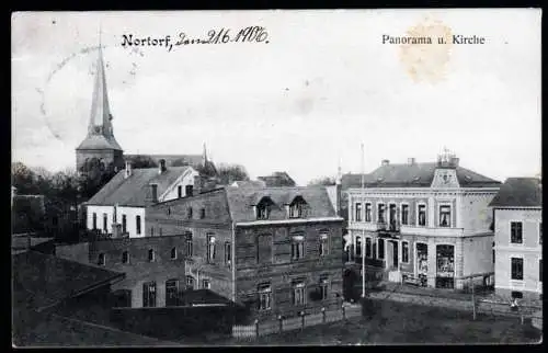 40977 Ansichtskarte Nortorf 1906 Panorama und Kirche