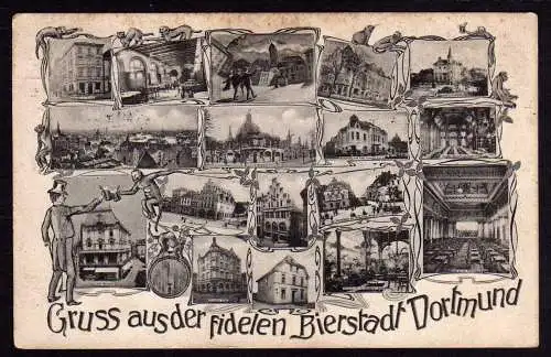 40913 Ansichtskarte Bierstadt Dortmund 1910 Mann Affe Bier Restaurant Gasthaus