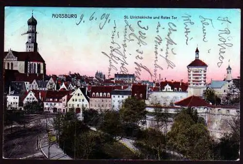 40246 Ansichtskarte Augsburg St. Ullrichkirche Rotes Tor 1908