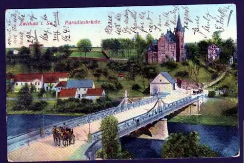 41138 Ansichtskarte Zwickau Paradiesbrücke 1913