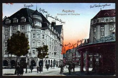 40209 Ansichtskarte Augsburg Königsplatz mit Königsbau Bierhalle