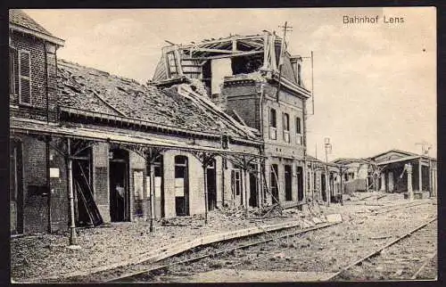 40671 AK Lens Bahnhof La Gare zerstört zerschossen 1916