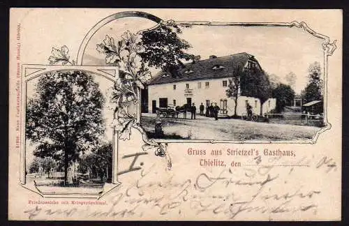 40563 Ansichtskarte Thielitz Schlesien 1904 Gasthaus Strietzel Friedenseiche Kriegerdenkmal