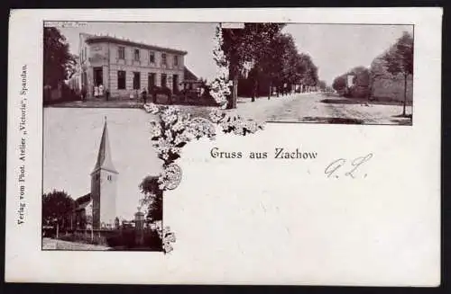 40930 Ansichtskarte Zachow Gasthof Mewes Kirche Dorfstraße 1902