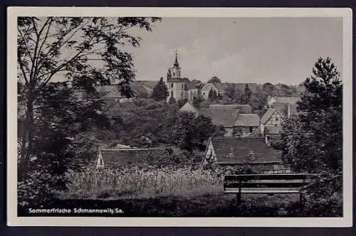 34085 Ansichtskarte Kirche von Schmannewitz 1950, gelaufen Dahlen