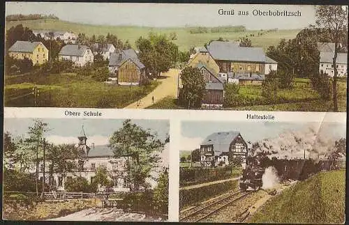 23254 Ansichtskarte Oberbobritzsch Eisenbahn Zug Dampflok Haltestelle Obere Schule 1934