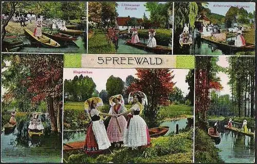 23446 Ansichtskarte Spreewald Lehde Lübbenauer Kaupen Ringelreihen Abfahrtsstelle Lübbenau