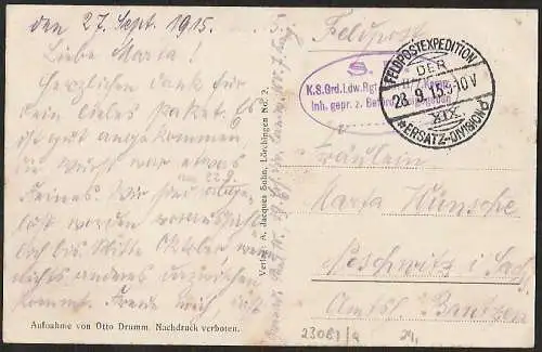 23081 AK Lörchingen i. Lothringen Dr. Marchal Strasse Feldpost 1915 Saarburg Wes