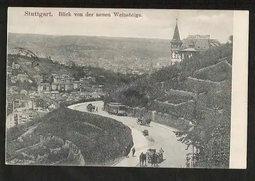 22466 Ansichtskarte Stuttgart Blick v.d. neuen Weinstiege Strassenbahn 1906  Feuerbach 454