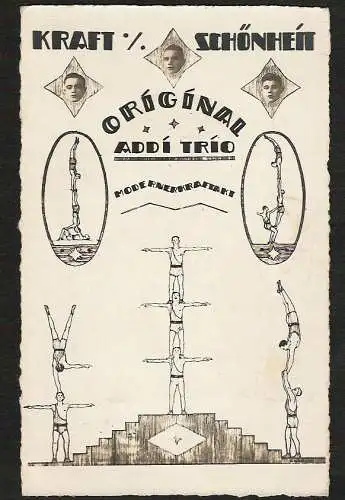 22548 Ansichtskarte Kraft Schönheit Original Addi Trio Moderner Kraftakt ungelaufen