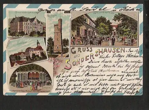 22718 AK Litho Sondershausen Hotel zum Erbprinzen Bismarckturm Bismarkturm 1906