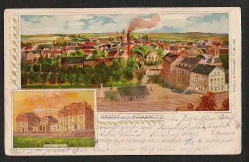 22229 AK Litho  Gössnitz Bahnhof Hotel, gelaufen Feldpost,  Verlag A. Glasewald