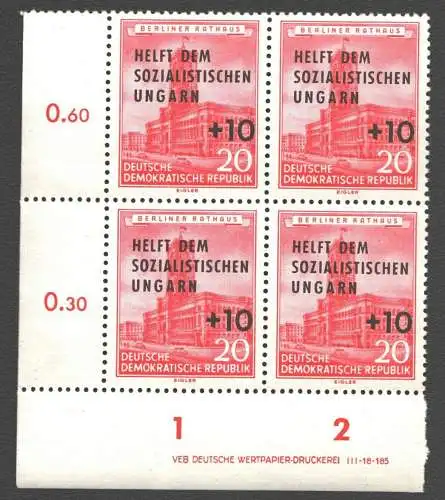 2243 DDR DV 557 RZ 1-2  postfrisch **  1956 Hilfe für Ungarn Rotes Rathaus Berl