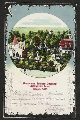 22630 Ansichtskarte Schloss Debrahof Leipzig Eutritzsch , gelaufen 1922