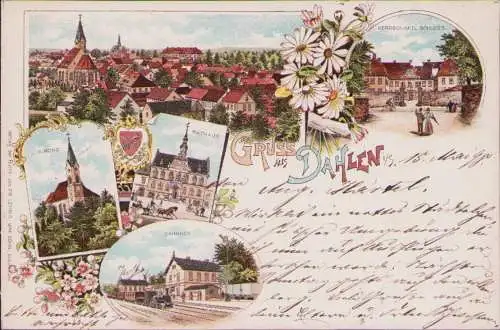 170749 Ansichtskarte Dahlen Litho 1898 Bahnhof