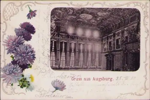 170803 Ansichtskarte Augsburg 1902 Rathaus Goldener Saal