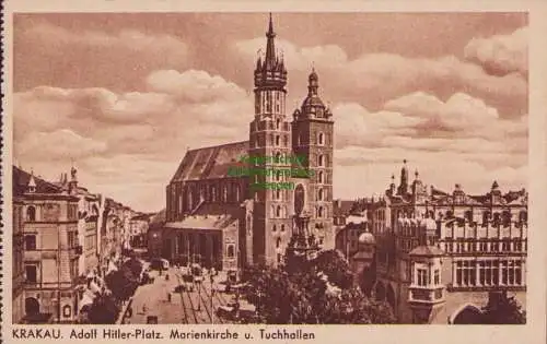 170498 Ansichtskarte Krakau Krakow 1941 Platz Kirche Tuchhallen