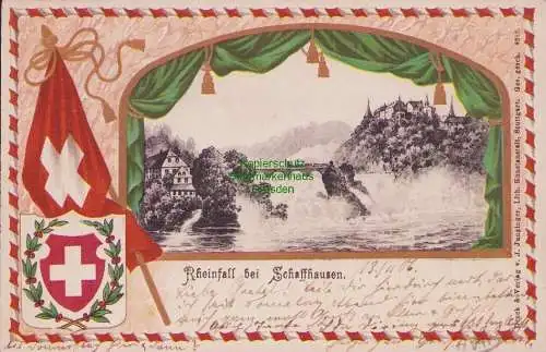 170116 AK Rheinfall bei Schaffhausen 1906 Passepartout Fahne Flagge Wappen