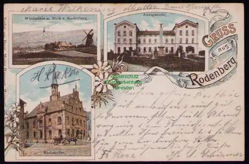 165689 Ansichtskarte Rodenberg 1897 Windmühle Amtsgericht Ratskeller Soldatenkarte ohne