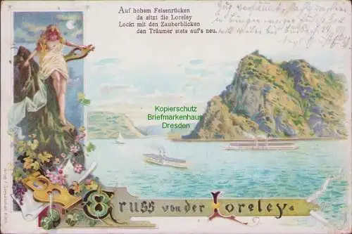 165648 Ansichtskarte Loreley Litho Künstlerkarte 1899