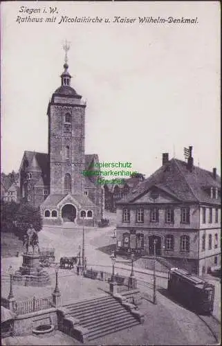 165646 Ansichtskarte Siegen i. W. Rathaus Nicolaikirche kaiser Wilhelm Denkmal 1921