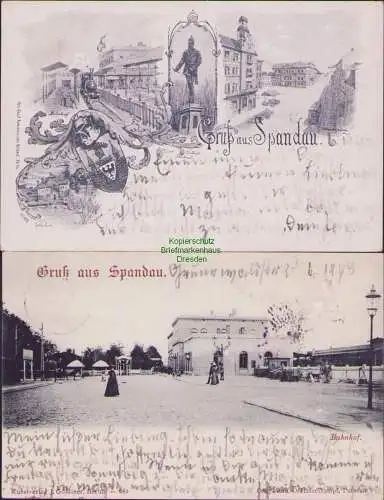 165486 2 AK Berlin Spandau 1898 Künstlerkarte Julius Turm Bahnhof