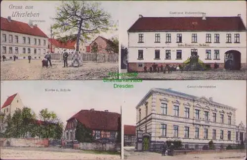 154536 AK Uhrsleben Erxleben 1910 Gasthaus Hohenzollern Kirche Schule Gemeindeam