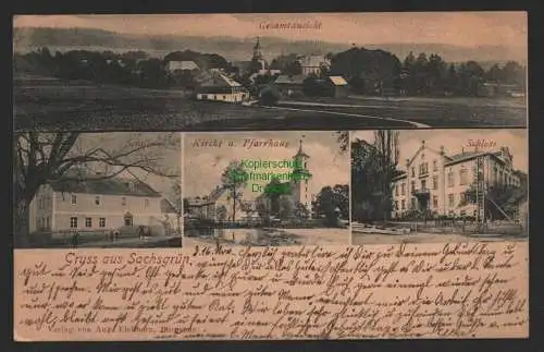 149014 Ansichtskarte Sachsgrün Schule Kirche Pfarrhaus Schloss Gesamtansicht 1902